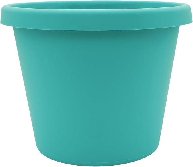 The HC Companies Prima Round Plastic Plant Pot w/Rolled Rim - Lightweight & UV Resistant Flower Pot for Herbs & More - Outdoor & Indoor Plant Pots w/Drainage (8 inch, Dusty Teal, Pack of 1)