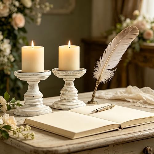 Hosley's Set of 2 White Wood Pillar Holders - 5" High. Ideal Gift for Weddings, Special Occasion, Spa, Aromatherapy Settings, Candle Gardens W1 - Image 5