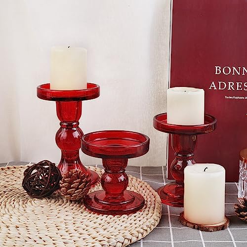 6-Piece Set of Red Glass Candlestick, Crystal Candlestick Holder Holder and Conical Candle, Christmas Candle Holder Decoration, Family Living Room Wedding Candle Holder (red2sets) - Image 6