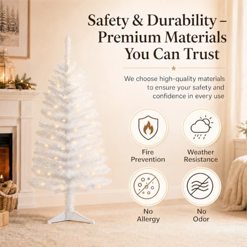 4ft Artificial White Christmas Tree with Lights - Image 4