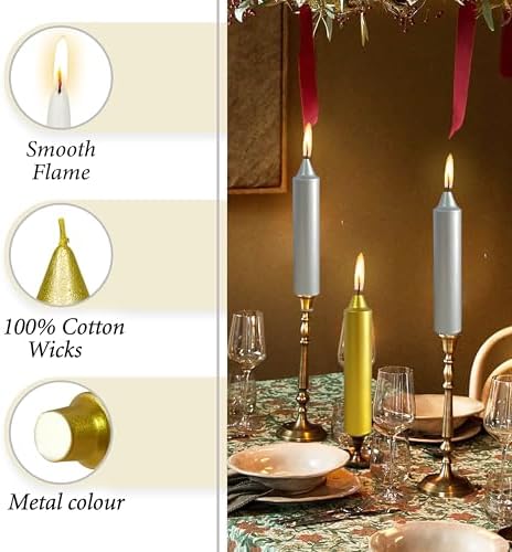 Christmas Metallic Gold Silver Taper Candle Candle Sticks, 7 Inch Mini Pillar Candles, 4PCS Handmade Unscenteds Candlesticks for Holidays Church Christmas Celebration Party Decor - Image 3