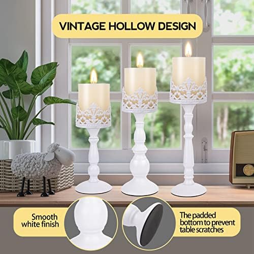 Candle Holders for Pillar Candles Set of 3 White Vintage Tall Candle Holders Decorative Large Table Centerpieces Candle Stand Decor - Image 2