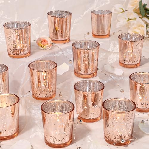UPBUD Votive Candle Holders Set of 24, Speckled Mercury Rose Gold by UPBUD