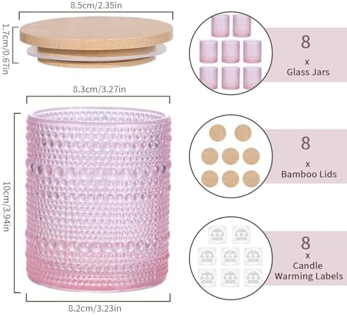DARJEN 8 Pcs 14oz Glass Candle Jars with Lids, Candle Containers Tins-Pink - Image 2