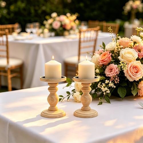 Hosley Antique White Wooden Pillar Candle Holder 7 Inch High - Rustic Country Farmhouse Decor, Wedding Centerpiece, Home Accent Gift - Image 5