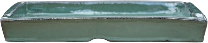 11.5 Inch Plant Saucer (Ceramic) - Square Green Cream Flower Pot Tray - Handcrafted, Durable Planter Base
