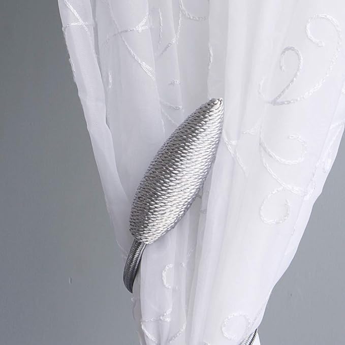 Valea Home 4 Pieces Curtain Tiebacks Clips Creative Window Drape Twist Tie Backs European Style Custom Made Curtain Holders Decorative Draperies Holdbacks, Silver Grey