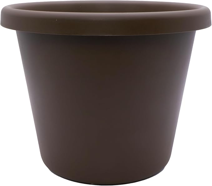 The HC Companies Classic Round Plastic Plant Pot w/Rolled Rim - Lightweight & UV Resistant Flower Pot for Herbs & More - Outdoor & Indoor Plant Pots w/Drainage (11.5 inch Chocolate, Pack of 1)