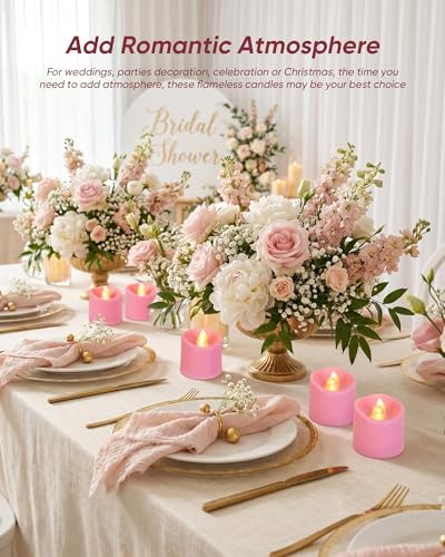 Homemory Pink Flameless LED Votive Tealight Candles & Timer Remote, 12Pack - Image 4