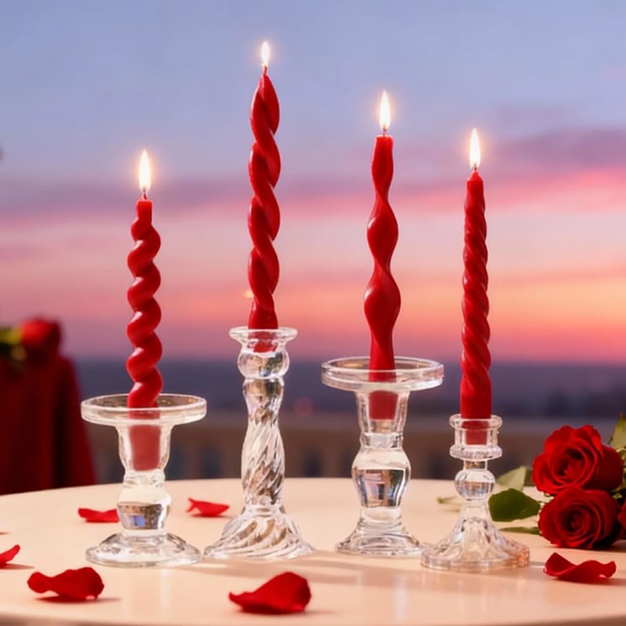4 Pcs Red Taper Candles 7.87 Inch - Christmas Candlesticks Spiral Wave Twisted Ribbed, Unscented Smokeless Red Candle Sticks for Christmas Valentine's Wedding Dinner Party Home Decor - Image 2