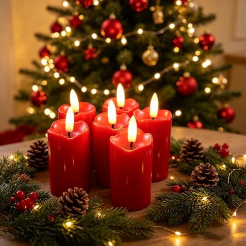 6 PCS Flameless Votive Candles with Timer Battery Operated Red - Image 7