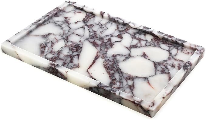 Real Luxurious Natural Marble Vanity Tray Genuine Marble Storage Tray for Home Decor Stone Tray for Bathroom/Kitchen/Vanity/Dresser,Plate Holder for Tissues, Candles, Towel