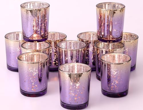 Volens Purple and Gold Party Decorations 12pcs Glass Votive Candle Holders by VolensLightUpYourLife