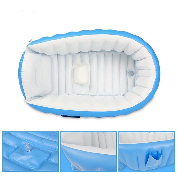 Kisangel Inflatable Baby Bathtub Thickened Foldable Toddler Bath Tub Portable Inflatable Kids Shower Pool for Infant and Child 38.6X25.6X11 Inches