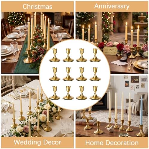 12 Pcs Vintage Gold Taper Candle Holders,Vintage Gold Candlestick Holders - Image 7