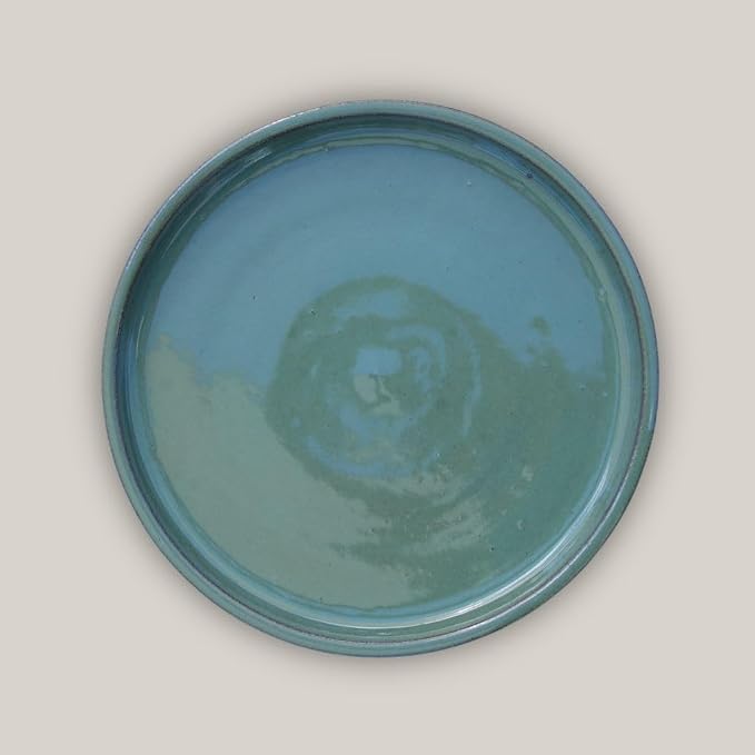 17.5 Inch Plant Saucer (Ceramic) - Round Green Cream Flower Pot Tray - Handcrafted, Durable Planter Base