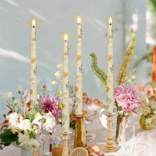 Ivory Valley Iris Taper Candles - Floral Tall Candlesticks 10 Inch Pastel Smokeless Ideal for Weddings Home Party Holiday Decor Set of 2 - Image 2