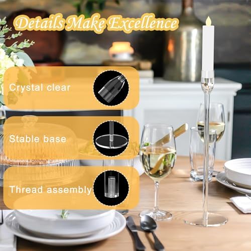 2 Sets Candlestick Holders 3 Piece Set Taper Candle Holder with Different Heights Ideal for Table Decor Party Home Decoration Fits 0.87" LED Stick Candles - Image 3