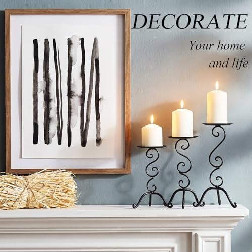 3 Pcs Black Iron Candlestick Holders 11.8,9.8,6.3 Inch, Antique - Image 7