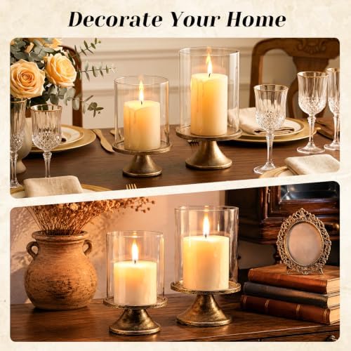 2 Pcs Hurricane Glass Candle Holders Set with Glass Dome & Metal Base - Image 6
