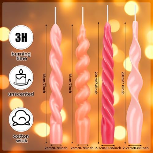 Nuanchu 4 Pcs Twisted Taper Candles,7.87 Inch,Pure,Pink - Image 2