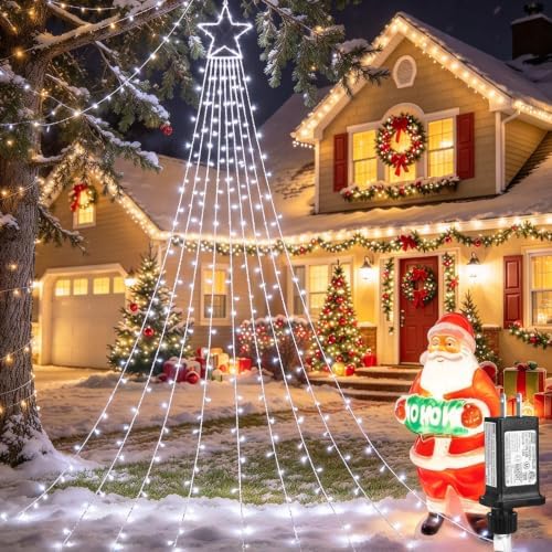 Outdoor Christmas Decorations Star String Lights, 320 LED 11.5 ft Waterfall Tree Lights with 8 Lighting Modes Christmas Star Lights for Indoor Outdoor Yard Home Festival Party Xmas New Year Decor by MINIAO