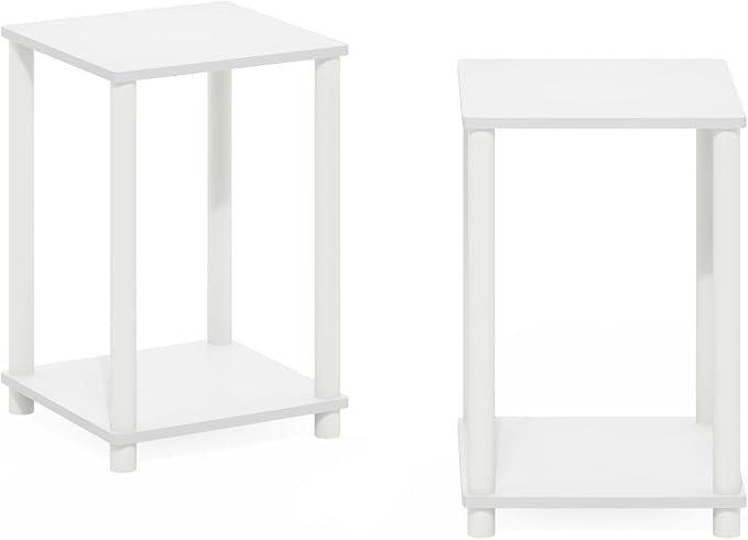 Furinno Turn-N-Tube Side Table Set of 2, 2-Tier Stackable Modern End Table with Open Shelf, Toolless Night Stand, Bedside Table, for Living Room, Bedroom, White