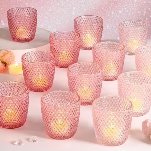 Volens Colored Pink Votive Candle Holders 12pcs Tealight Candle Holder by VolensLightUpYourLife