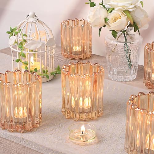 6 Pcs Votive Candle Holder, Gold Glass Large Tea Lights Candle Holders - Image 3