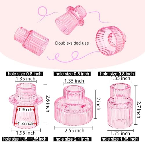 Glass Candlestick Holders, Taper Candle Holders, Set of 3, Pink - Image 2