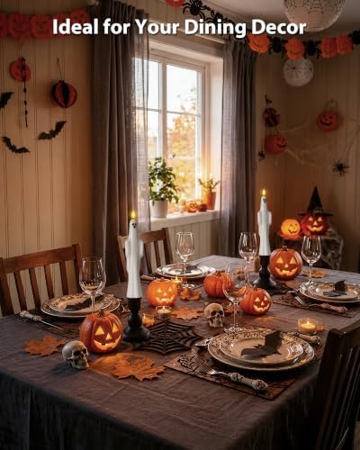 Homemory 6 Pcs Real Wax Ghost Flameless Taper Candles, 3D Wick Flickering Led Candlesticks 9.6 Inch Battery Operated with Remote & Timer, Spooky Halloween Gothic Indoor Decor - Image 7