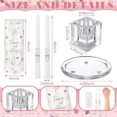 Irenare Unity Candles for Wedding Ceremony with Holder,Wildflower - Image 3