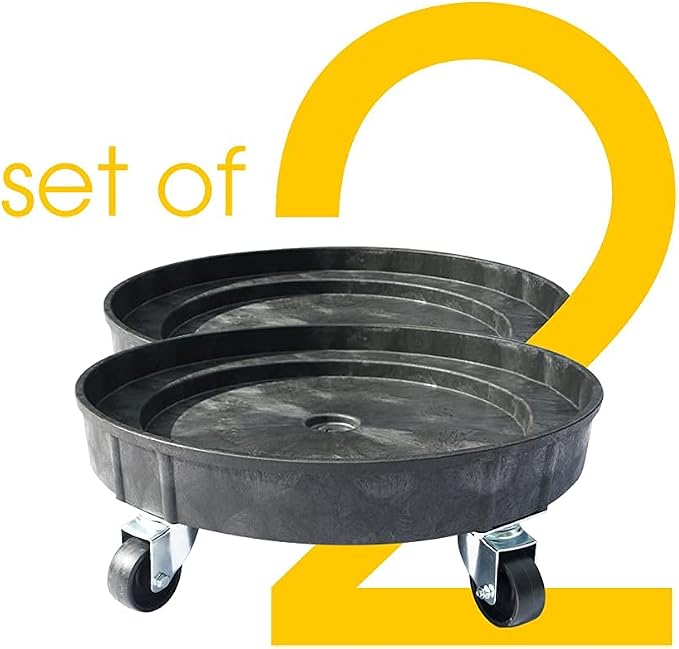ELAFROS 30 Gallon and 55 Gallon Heavy Duty Plastic Drum Dolly – Durable Plastic Drum Cart 900 lb. Capacity- Barrel Dolly with 5 Swivel Casters Wheel,Black, 2 Packs