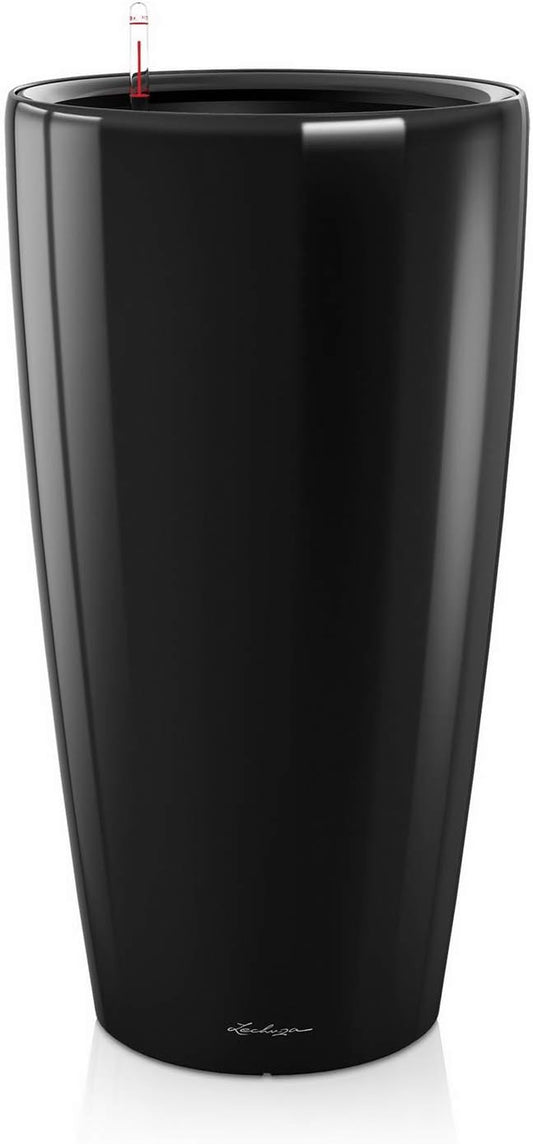 Lechuza Rondo 40 Black High Gloss, Self-Watering Tall Planter, D15.7 H29.5 in