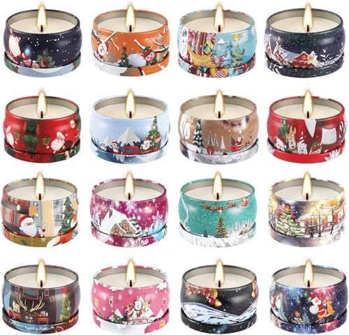 WPONSZU 16Pack Christmas Scented Candles, Gift Set 2.5oz Strong Fragrance Aromatherapy Candles,Portable Travel Tin Jar Candles Gifts for Home Scented Decoration Valentine'sDay by WPONSZU
