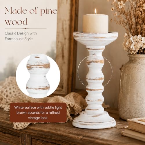 Candeldo Wood Candle Holder for Pillar, White Farmhouse Fireplace Decor - Image 3