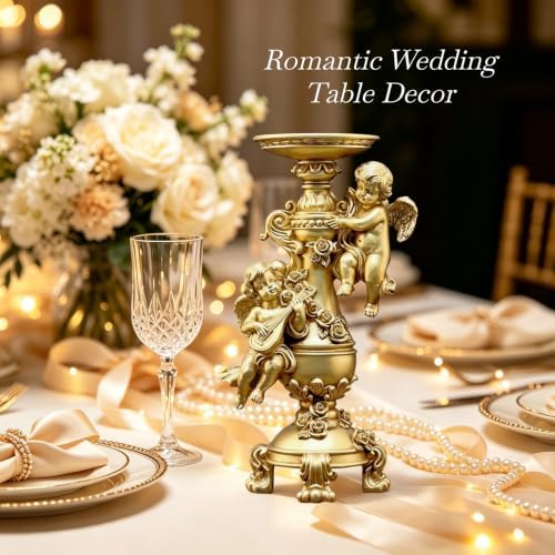 Cherub Candle Holder Figurine Golden Resin Table Decor Elegant Home Gifts - Image 5