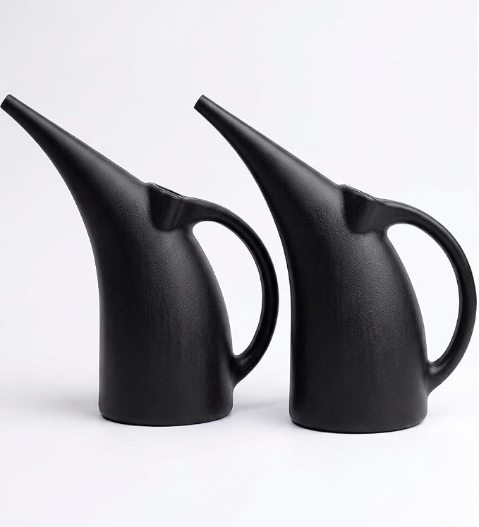 2 Pack Watering Can 1/2 Gallon - Small Watering Can for Indoor Plants - Outdoor Watering Can - Black Plant Waterer - Plastic Watering Can for Garden