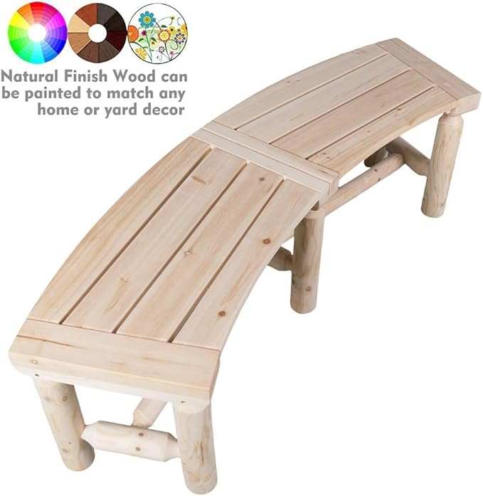 FORTUNO Outdoor Wooden Curved Backless Porch Bench Rustic Style Cedar/Fir Wood Log Fire Pit Bench for Patio Garden Deck and Backyard, 40"-54" W×13" D×16.5" H, Natural, 2 Packs