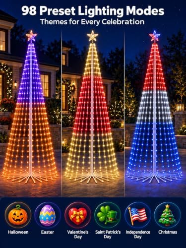 6FT Smart Outdoor Christmas Cone Tree Lights with Star & RGB Color Effects - Image 2