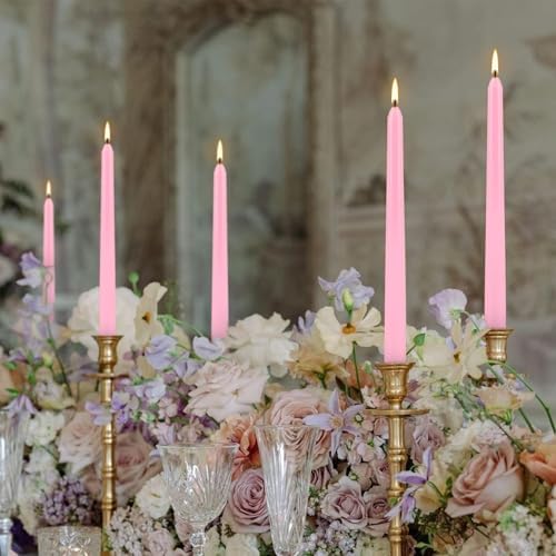 50-Pack Pink 10-Inch Taper Candles: Unscented Dripless Candlesticks with 8-Hour Burn Time - Elegant Dinner Candles for Valentine's Day, Romantic Dinners, Wedding Centerpieces, & Special Event Decor - Image 6