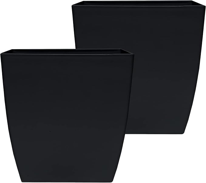 The HC Companies Aria Self Watering Square Plant Pot w/Drainage - Classic Planters for Outdoor Plants & Indoor Plants - Lightweight & UV-Resistant Plastic Pots for Plants (6" Matte Black, Pack of 2)