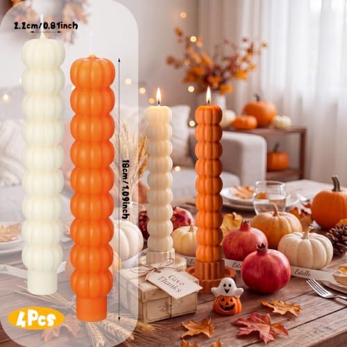 MTLEE 4 Pack Pumpkin Taper Candles Fall Pumpkin Candles,Orange,White - Image 5