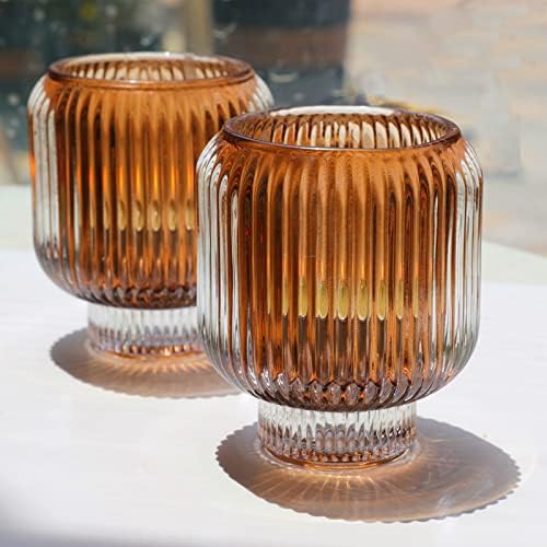 Woho 2pcs Votive Candle Holders, Amber Tealight Candle Holder for Wedding - Image 2