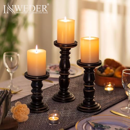 Wood Pillar Candle Holder: Rustic Distressed Black Candle Stand - Image 4