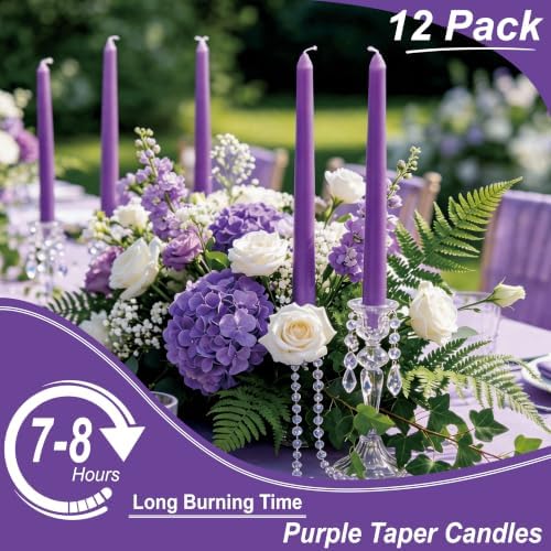Purple Candlesticks - 12 Pack 10 Inch Candles Dripless Unscented Wax Long Burning Purple Tall Tapered Candles for Bridal Showers Spring Weddings Restaurants Dinner Party Table Decor - Image 4