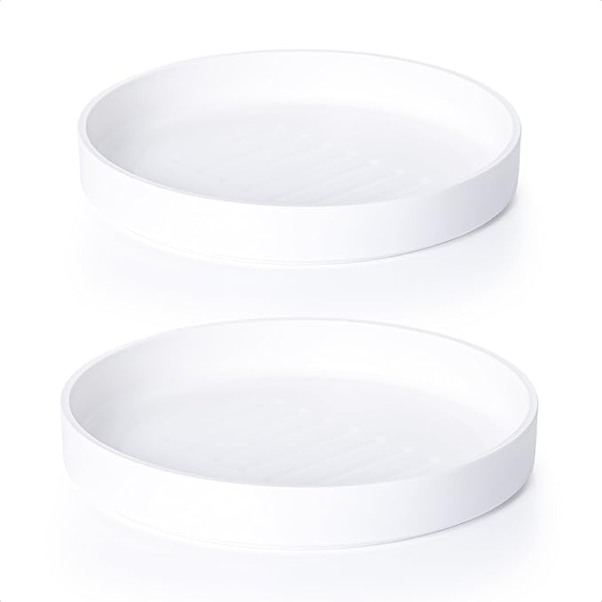 Phoenix Vine 10 Inch Plastic Plant Saucer Water Drip Tray, Heavy Sturdy Round Plant Drainage Tray for Indoors Outdoor, Set of 2, Matte White, 21-TY-10W-2