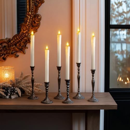 Homemory Real Wax Flameless Taper Candles with Remote Timer, 9.6 Inches White LED Flameless Candlesticks, Dripless Battery Operated Window Candles Flickering Pack of 2 for Fireplace Xmas Halloween - Image 3