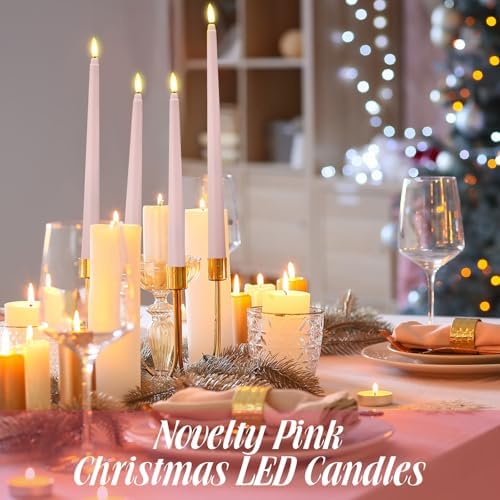 Rossesay 24 Pcs Flameless LED Taper Candles Battery Operated Candle 8.5", 9.65", 10.8", 12.8" Flameless Candlesticks Flickering for Christmas Church Wedding Indoor Decoration(Classic, Dusty Pink) - Image 3