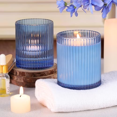 Blue Candle Jars with Lids, 8-Pack 12oz Ribbed Glass Candle Containers - Image 3